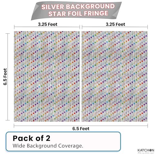 Image of KatchOn, Star Silver Foil Fringe Curtains - Pack of 2 | Silver Fringe Backdrop for Birthday, Pride Decorations, Graduation Decorations 2026 | Star Streamers for Rainbow, Space Party Decoration