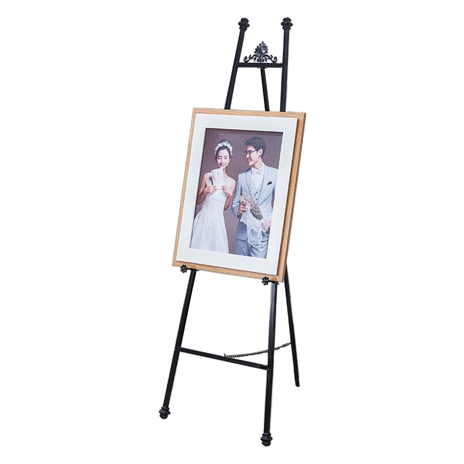 HADECOLL Tripod Vintage Wrought Iron Easel,Bridal Shop Photo Frame Metal Display Stand For School Ballroom Hotel Museum Corridor Activity,Black-120 Cm