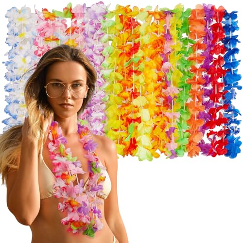 hawaiian leis decorations24pcsleis for luau party decortropical hawaiian bulk hula dance party decorcolorful flower necklace summer beach pool birthday theme party favors supplies