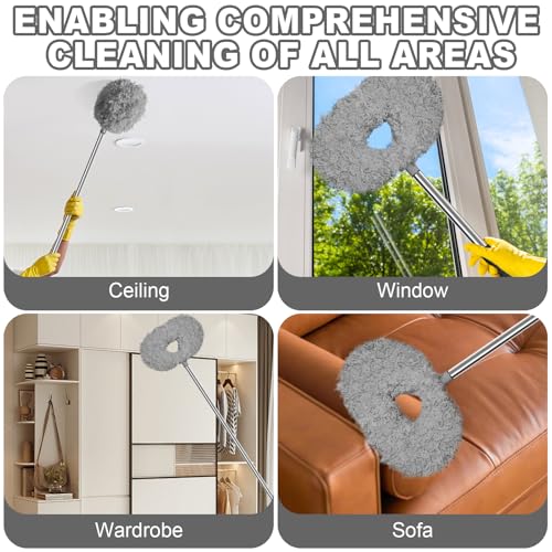 Image of Eunice 7FT Ceiling Fan Duster with Extension Pole, Adjustable and Removable Fan Cleaner Blade for High Ceiling, Window Door Furniture (Grey)