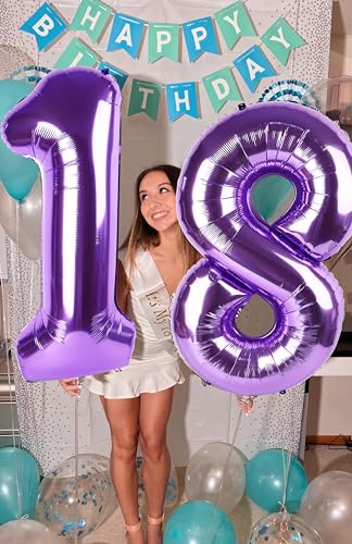 Image of Number Balloons Purple 28 Balloon 40 inch for 28 Birthday Party Decoration | Saturated Color, Large 40 in, With Straw & Hanging Hole, For Back-to-School Season, Wedding, Christmas, New Year, Anniversary