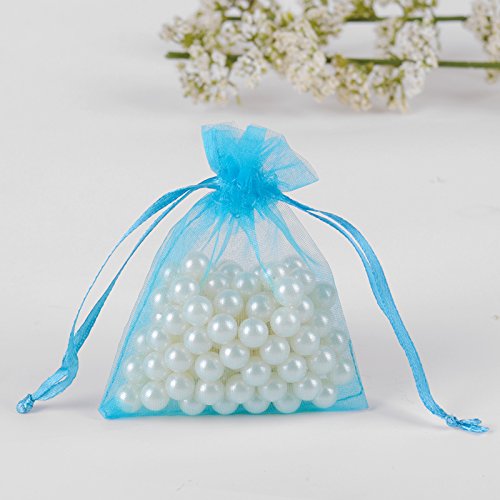 Image of Bezall 100pcs Drawstring Organza Jewelry Candy Pouch Party Wedding Favor Gift Bags (3x4, Lake Blue)