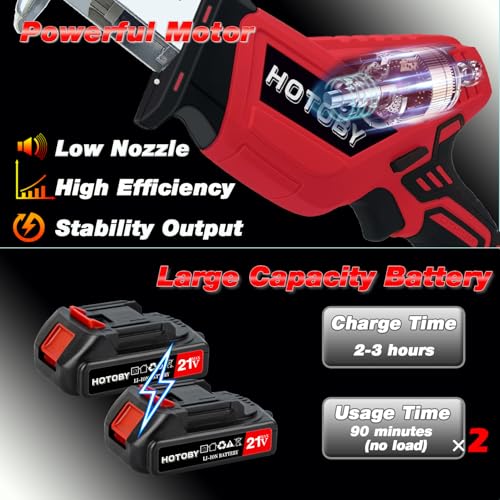 Image of Reciprocating Saw, Cordless, Electric Reciprocating Saw with 2 Batteries, Includeds 8 Blades Kit, Tool-free Blade Change, Variable Speed, Multi-Purpose, For DIY Wood Metal PVC Cutting (Red)