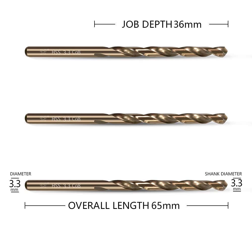 HUAZHICHUN 5PCS Size 3.3mm,M42 8% Cobalt,Metric Drill Set,Drill bits for Stainless Steel,Drill bits,