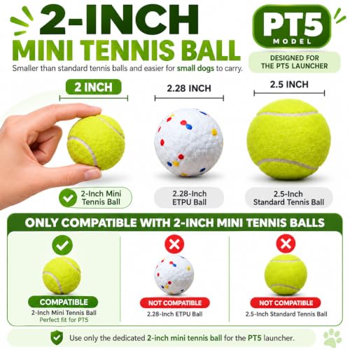 PT5 Automatic Dog Ball Launcher for Small Dogs, 6 × 2-Inch Mini Tennis Balls, Rechargeable Fetch Machine with 3 Launch Distances - Image 2