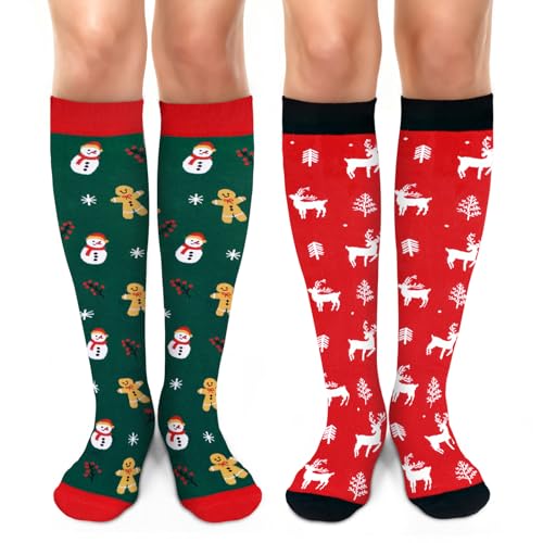 Cantustime Calzini natalizi divertenti per uomini, donne, ragazzi – Regali di Babbo Natale segreti novità Natale divertente Crew Funky Socks, X-elk/Element-2pic-lungo-B, Medium-Large