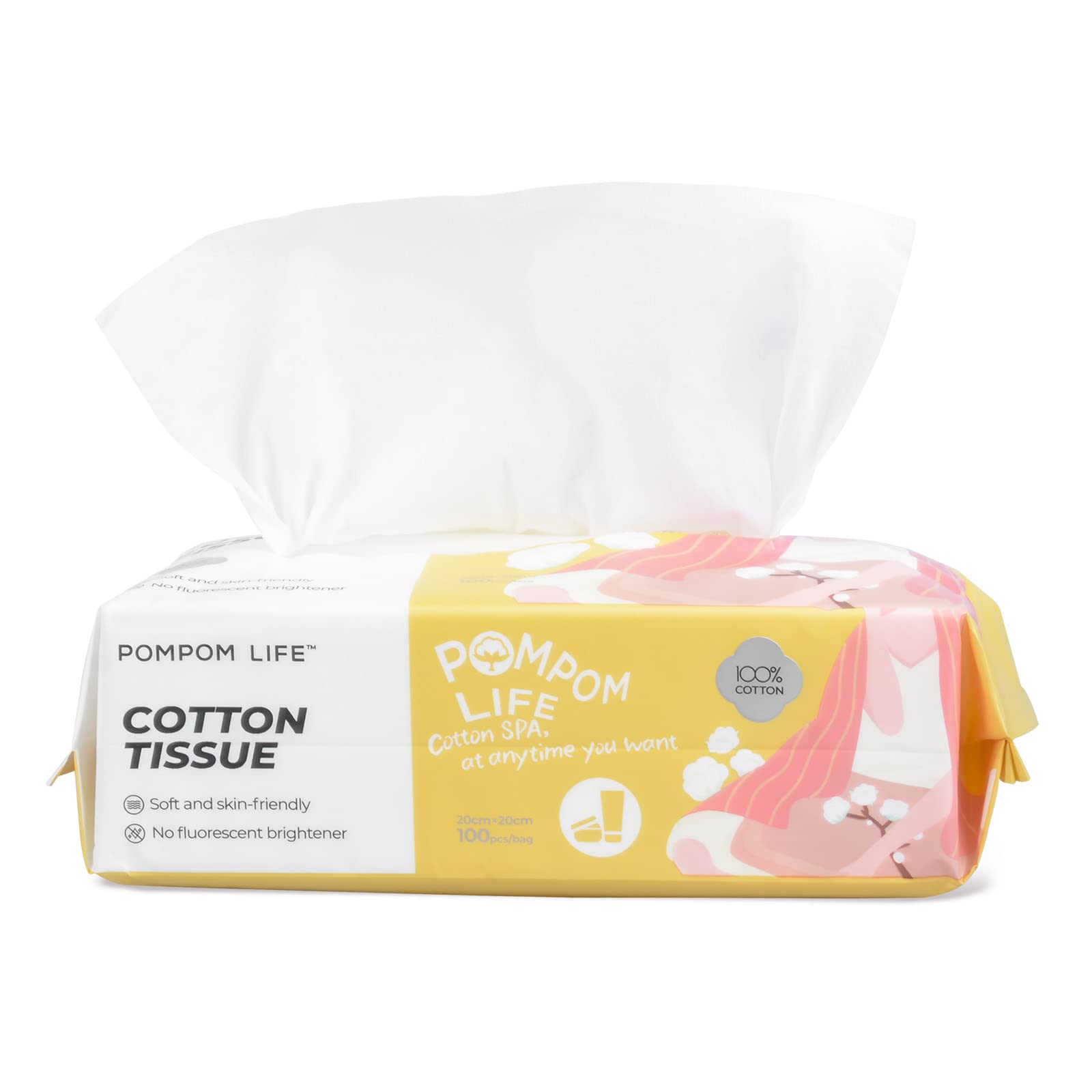 POMPOM LIFE Disposable Face Towel, Ultra Soft Thick Wash Cloths for Adults and Baby, 100% Cotton Dry Wipes for Washing and Drying, 100 Count Facial Tissue for Cleansing, Skincare, Makeup Remover