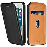 [page_title]-LEAUM Handyhülle Leder für iPhone 7 Hülle, Premium Handytasche Flip Schutzhülle für Apple iPhone 7 und iPhone 8 Tasche, Schwarz