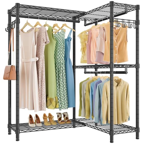 Consejos para Comprar Closets monterrey economicos los mejores 5. 46 LONEASY Organizador de Metal para Ropa Armario, Perchero para ropa en forma de L para esquinas, Closet Organizador de Ropa Multifunción para Balcón, Dormitorio y Lavandería (192...