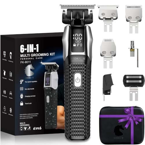 6-in-1 Professional Beard Trimmer for Men-Exposed Skeleton Design, Waterproof Electric Shaver-Powerful & Quiet, Lithium-Ion Cordless Hair Clipper, Full Body Precision Grooming Kit, Ideal Gift for men