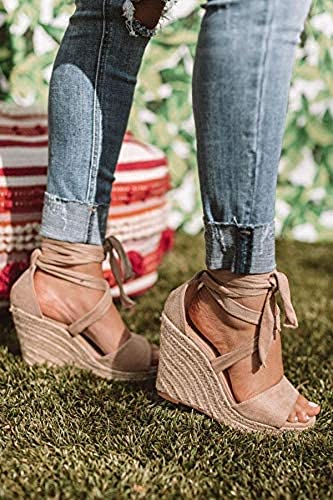 Image of Womens Espadrilles Wedges Sandals Heels Open Toe Tie Lace Up Platform Ankle Strap Summer Dress Shoes
