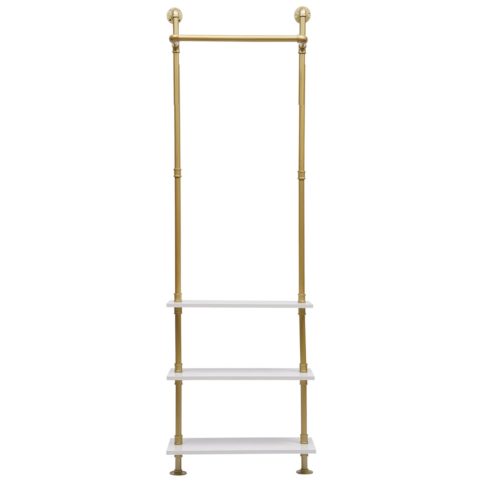 Étagère à vêtements murale or 55x15x200 cm avec 3 tablettes bois