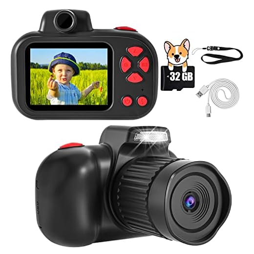CIMELR Kids Camera, Digital Camera for Kids 6-12 Year Old Boys/Girls, 2.4 inch IPS Screen Toddler Camera, Christmas Birthday Gifts for Kids, Video Camcorder with Fill Light, 32GB SD Card (Black)