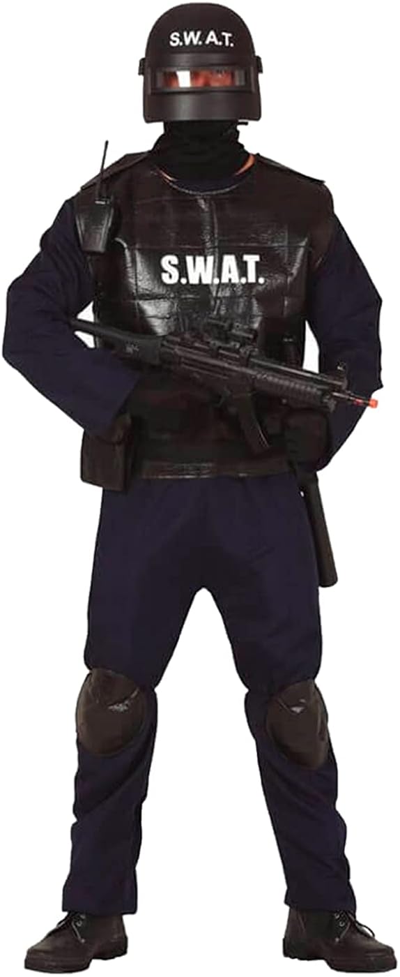 Acan Tradineur – Disfraz de Policia SWAT – Fabricado en fibra sintética – Ideal de carnaval, halloween, cosplay, fiestas (Talla L)