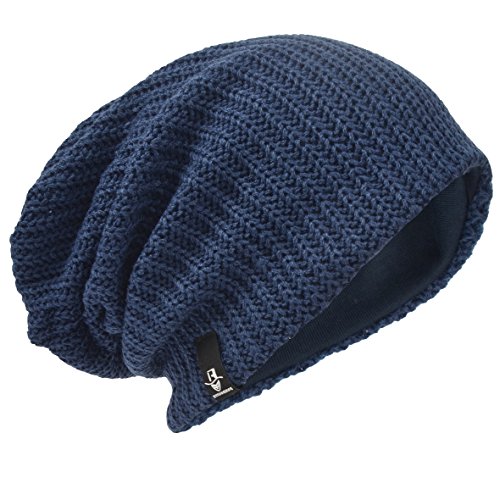 HISSHE Uomo Oversize Berretto Slouch Cranio Maglia Largo cap Sciare Cappello B08 (Costine-Marina,Taglia L)