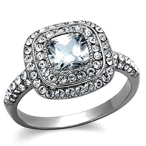 Marimor Jewelry 2.55 Carat Halo Cushion Cut Zirconia Stainless Steel Engagement Ring Women's Size 5-10