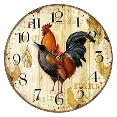VIKMARI Kitchen Wall Clock 8 Inch Rustic Vintage Rooster Silent Non Ticking Round Quartz Wooden photo VIKMARI Kitchen Wall Clock 8 Inch Rustic Vintage Rooster Silent Non Ticking Round Quartz Wooden