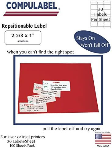 Compulabel 310950 White Address, Removable Adhesive, FAB Labels for Laser and Inkjet Printers, 2 5/8 x 1 Inch, 30 per Sheet, 100 Sheets per Carton