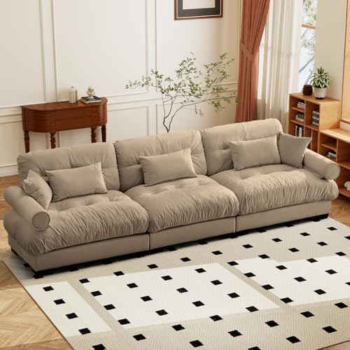 Image of SoarFlash 130 inch Sectional Sofa 3 Seat Couch, L Shaped Modern Sofa with Solid Wood Legs, Couches Sofas for Living Room Apartment, Comfortable Small Couches for Small Spaces, Brown