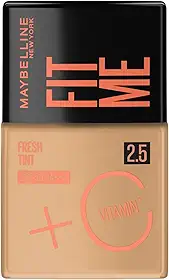 Maybelline NY Fit Me Fresh Tint Base Líquida, Proporciona Efeito Glow Natural, Controla a Oleosidade e Uniformiza a Pele com Vitamina C e FPS 50, Cor 2.5, 30ml