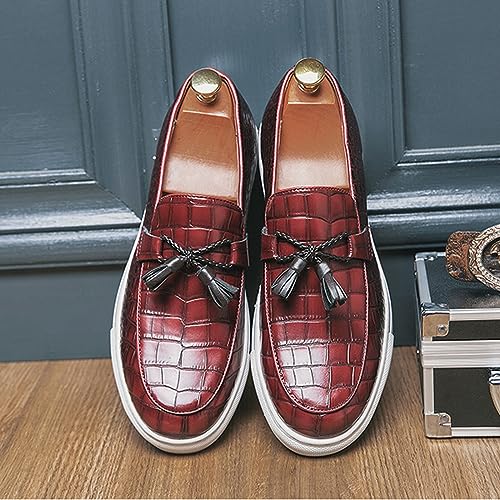 Aceptolcom Men's Crocodile Pattern Leather Shoes Tassel Loafers,Fashion Causal Business Luxury Non-Slip Slip On Dress Shoes Penny Loafers3