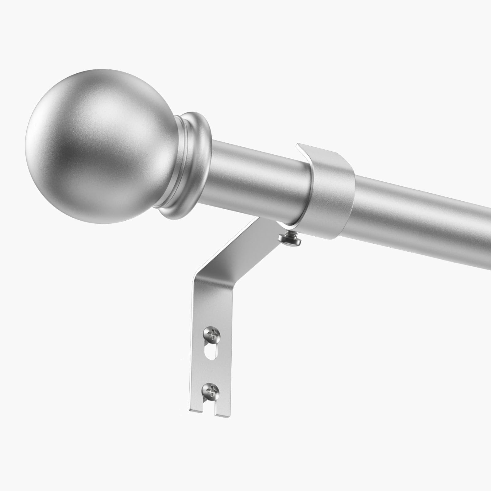 PeSenp Curtain Poles 87-321cm, 16mm Diameter Curtain Rod with Round Finials, Small Curtain Poles for Eyelet Curtains, Silver Metal Curtain Pole Includes Brackets & Fittings Set