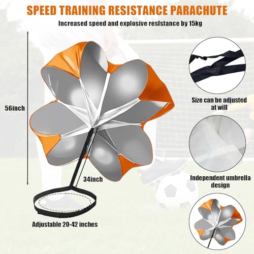 GRSECPO Running Speed Training, 56 inch Speed Drills Resistance Parachute Running Sprint Chute Soccer Football Sport Speed Training (Orange)