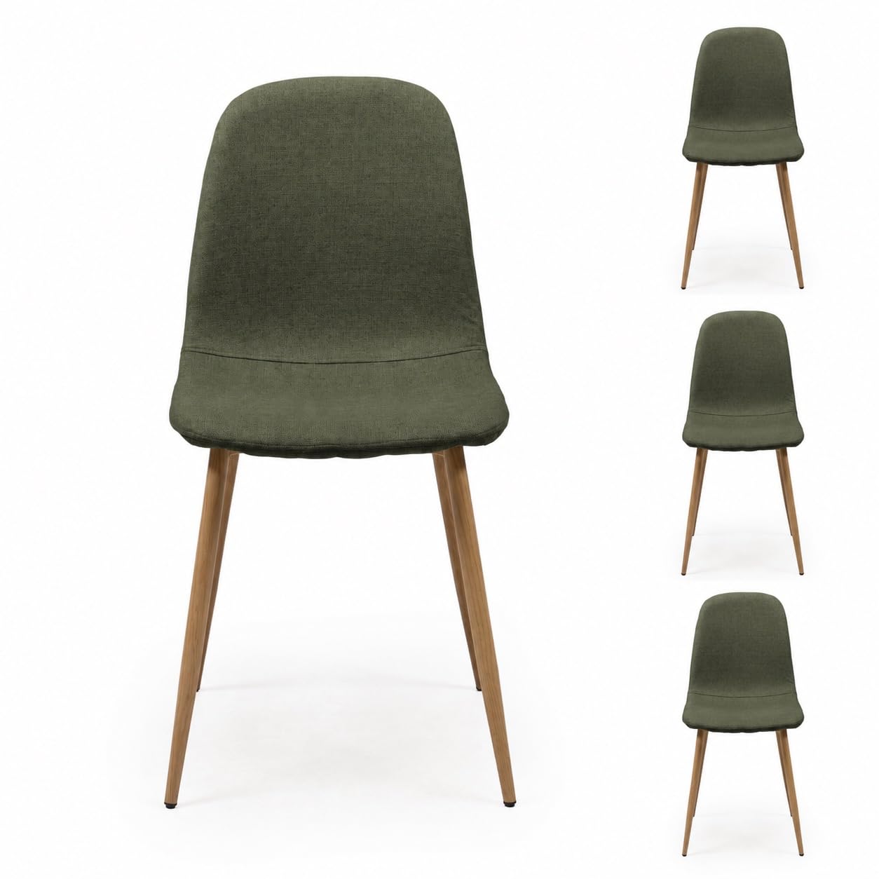 Homely® | Pack 4 sillas tapizadas Cairo TX para Comedor | Versatil y Funcional | Patas Metal Color Madera | Diseño cómodo y ergonómico. Ideal Comedor, Escritorio, reunión | Verde Musgo