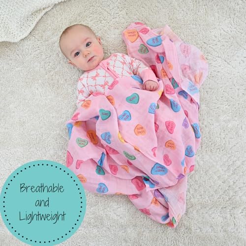 Image of LollyBanks Baby Blanket, Muslin Swaddle Blanket 100% Cotton, Soft Baby Girl Blanket 47 x 47 Inches, Nursery Swaddling Blankets for Girls, Baby Essentials, Registry (Heart /Valentine's Day Print)