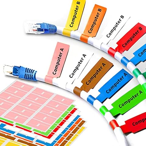 8 Sheet 240 Pcs Cable Labels Tags for Cable Management, Wmiwulien Colorful Waterproof Cord Labels Tags for Electronics, Self Adhesive Tear Resistant Wire Labels for Laser Printer and Handwriting Cover