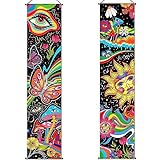 Tiamon 2 Pcs Mushroom Tapestry Banner Hippie Wall Decoration Eyes Sun Room Wall Hanging Floral Colorful Abstract Mushroom Backdrop Background for Home Room Bedroom Aesthetic Decor