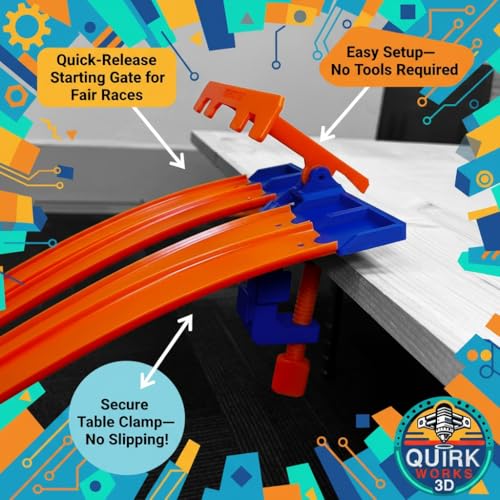 track clamp with 4 lane start gate track not included  compatible with hot wheels track blueorange  monster truck starting gate