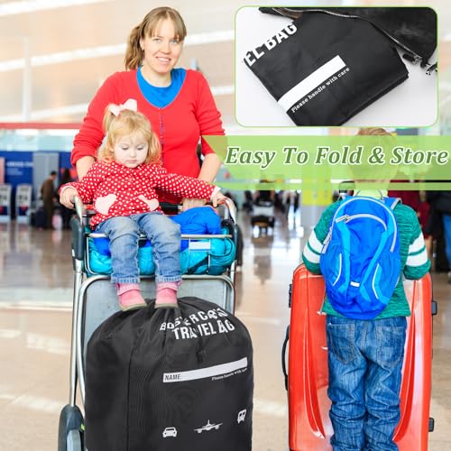 Image of Dansydaisy Booster Seat Travel Bag for Airplane Durable Backless Car Seat Bags Cover for Waterproof Foldable Airport Check Backpack with Padded Shoulder Straps(Black,Pattern Style)