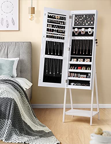 Nicetree-8-LEDs-Standing-Jewelry-Mirror-Cabinet-Full-Length-Mirror-and-Jewelry-Storage-All-in-One-Superior-Storage-Capacity-Jewelry-Armoire-Stand-Up-MirrorWhite