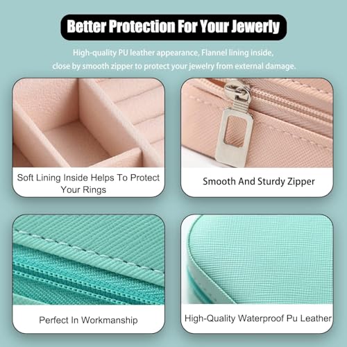 Image of Mini Jewellery Travel Case, PU Leather Organizer Box, Small Portable Jewellery Storage Holder for Womens Rings Earrings Necklaces (Peach-PU Leather Box) (Green)