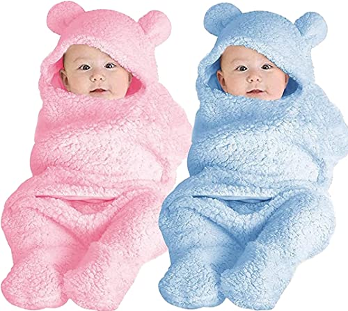 Image of BRANDONN Baby Blankets New Born Combo Pack of Wearable Swaddle Wrapper Security Blanket for Kids for 0-6 Month Babies (Sky, Pink, 70 cm x 70 cm)