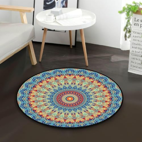 Tapete redondo antideslizante lavable 2 FT azul miniatura 2