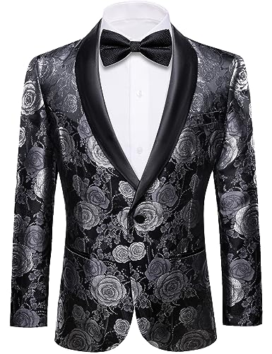 Image of Barry. Wang Men's Sport Coats & Blazers Flower Suit Jacket 1 Button Paisley Tuxedo Mardi Gras Carnival Parade Gift