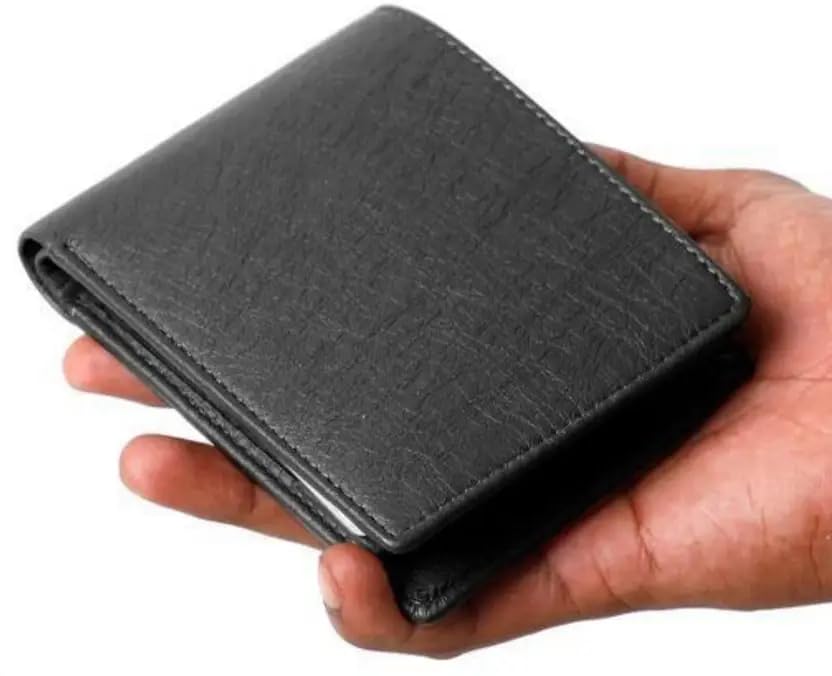 Image of Classic Black Leather Bifold Wallet, Multiple Card Slots, Currency Compartment, Slim Design for Men