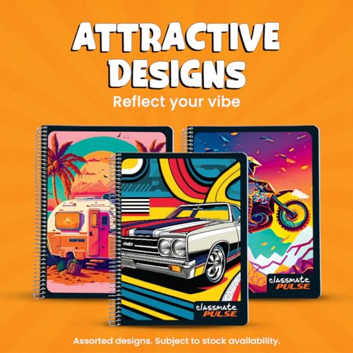 Classmate Pulse Single Subject Spiral Notebook - Pack of 1 | Unruled | 200 Pages | 24.0cm x 18.0cm | Attractive Cover Designs | Soft Cover | Notebooks for College Students (Image - 3)