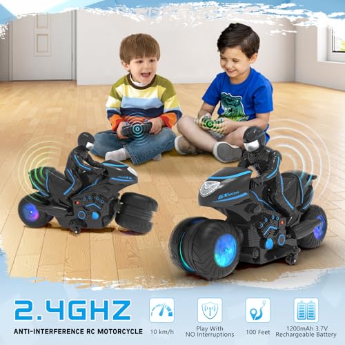 RC Motorcycle, Remote Control Motorcycle with RGB Wheels Lights - 360-degree Rotations, Drifts, High-Speed, RC Car Dirt Bike Toy for Boys 4-7 8-12 Years Kids - Image 6