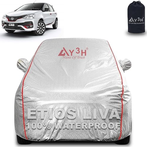 Image of 100% Waterproof Car Cover Compatible with Toyota Etios Liva | All Weather, Dust Proof, UV Protective with Mirror Pocket (Silver Magic)