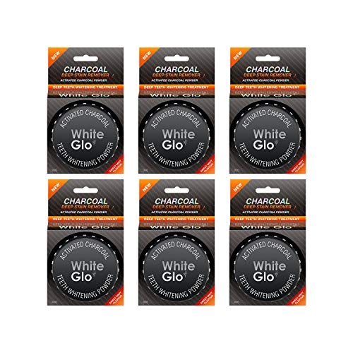 White Glo Activated Charcoal Teeth Whitening Powder, Highly Absobent to Clean Deep Stains and Discolouration, Fresh Mint Flavour (Pack of 6)