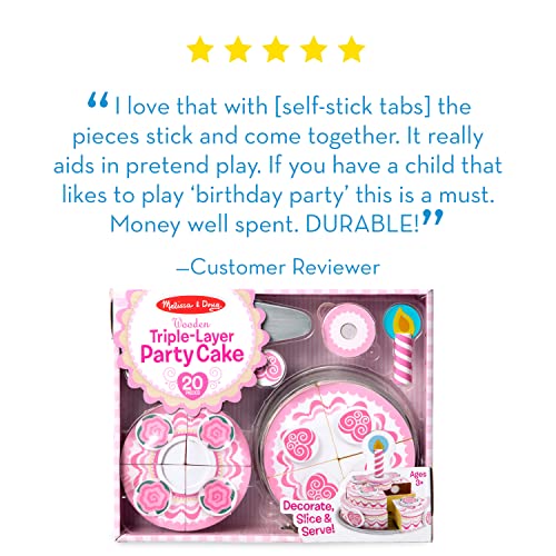 Melissa & Doug Triple-Layer Party Cake Wooden Play Food Set - Birthday Cake Pretend Food Play Set for Toddlers, Kids Ages 3+ - image 6
