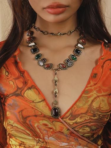 MINACHI Layered Y-Shaped Retro Stone Necklace, Boho Personality Jewelry for Women4
