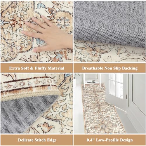 Pauwer Boho Hallway Runner Rug 2x8 Washable Entryway Area Rugs Non Slip Farmhouse Vintage Floor Mat Carpet Runner for Hallways Laundry Room Kitchen Bathroom Bedroom