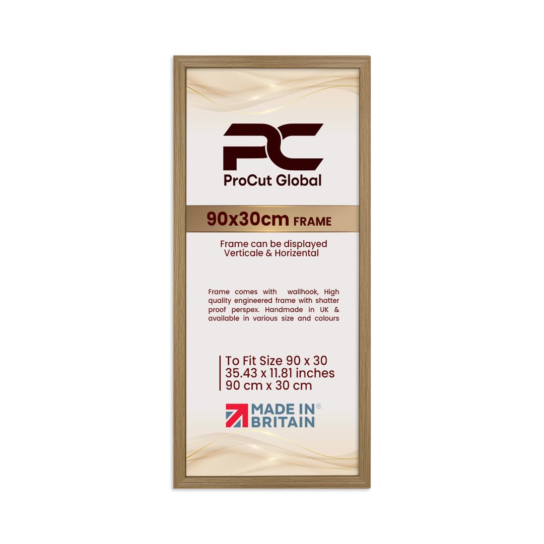Procut Global 90x30CM Oak Picture Frames - Classic Wooden Photo Frame with Shatterproof Perspex for Wall or Tabletop - Perfect for Posters, Certificates & Prints - Sizes & Colors Available