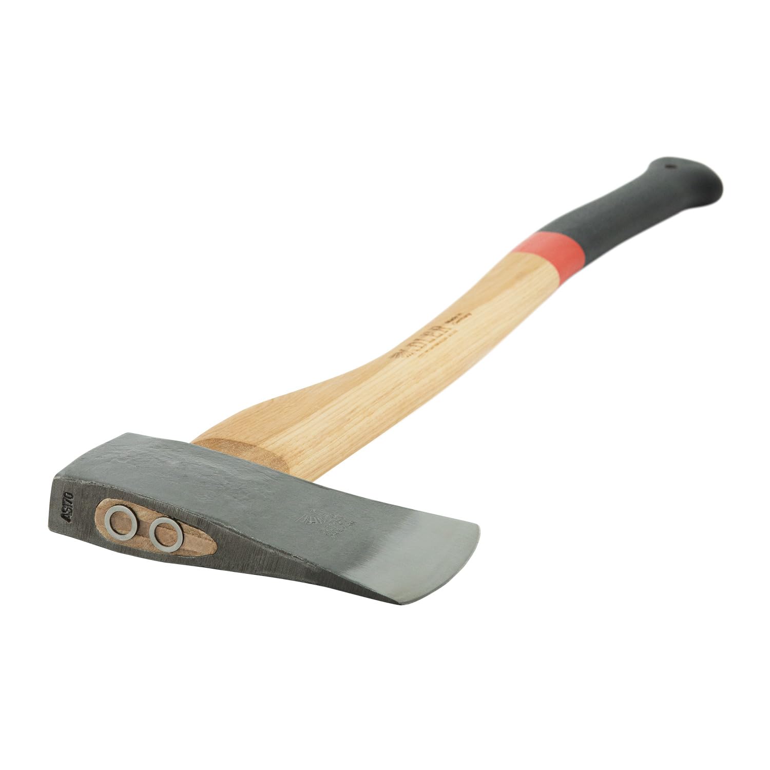 Adler Yankeeaxt con protezione in pelle: ascia forgiata per cadere, sbloccare e spaccare legno, ascia in legno con testa in acciaio C60 e manico in hickory da 80 cm, robusta ascia forestale e spacca,