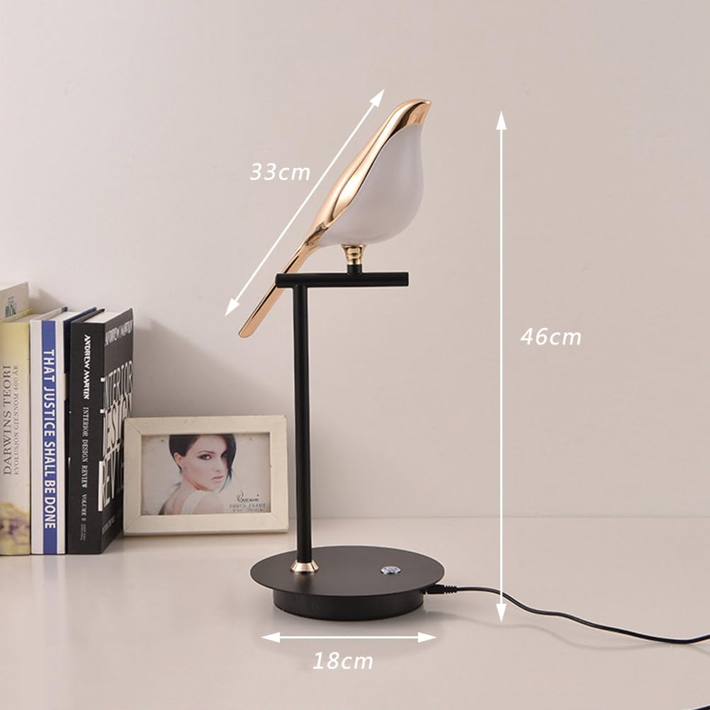 EOEO Vogel Tischlampe Dimmbar - 10W LED, Touch, 3000K Warmweiß, Metall+Acryl, Beweglicher Vogel-Kopf, Für Schlafzimmer, Wohnzimmer, Büro