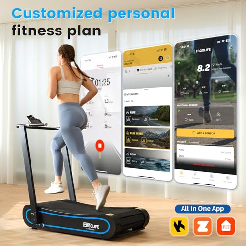 Image of ERGOLIFE Curved Treadmill with Non-Electric Motorized, 2-in-1 Folding Treadmill with APP for Home Workout, Compact Manual Walking Pad, Office Running Machine with LCD Display